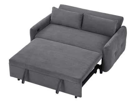 Pull-Out 2 Seat Modern Sleeper Sofa With 2 Throw Pillows And USB Ports