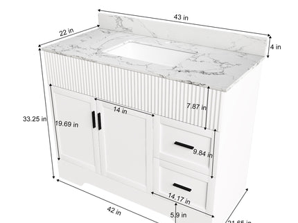 Bathroom Vanity Set, Fluted Cabinet, Soft Close Doors & Drawers, Sink Included - White
