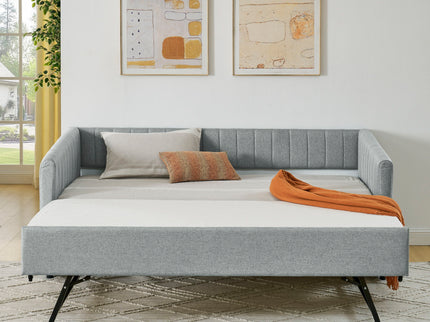 Upholstered Daybed With Trundle With Vertical Stripes