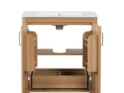 30" Bathroom Vanity With Sink, Cabinet With Doors And Drawer, Rectangular Shape - Natural