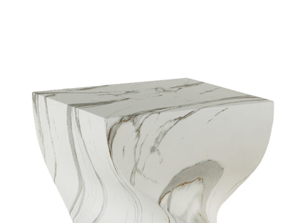 Outdoor End Table, Round Side Table For Patio And Garden - Marble