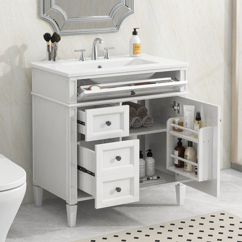 Bathroom Vanity With Top Sink, Storage Cabinet With 2 Drawers, Tip Out Drawer