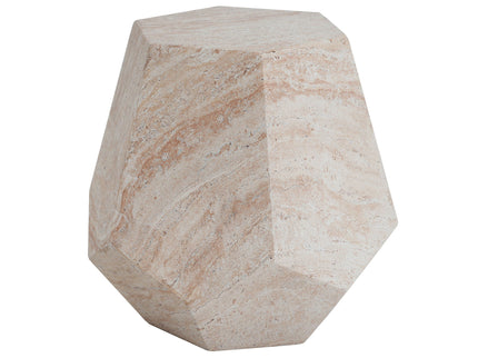Outdoor / Indoor Lightweight Concrete Side Table, Hexagonal Round Travertine Accent Table - Beige