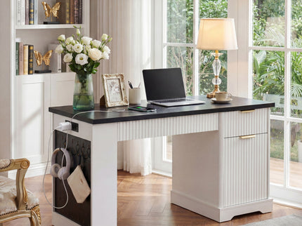 Modern Fluted Office Desk With Storage Cabinet