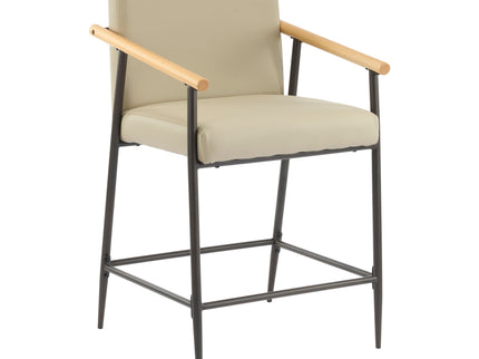 Mid Century Modern Counter Stool Set With Espresso Metal Frame - Khaki