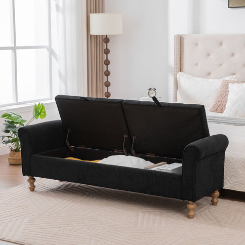 Modern Upholstered Storage Bench With Rolled Armrests]