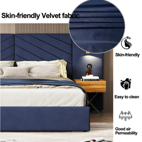 Upholstered Bed Frame With Vertical Channel Tufted Wingback Headboard