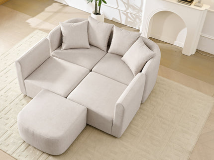 L-Shaped Modular Sectional Sofa With Ottoman, Living Room Furniture Set - Beige