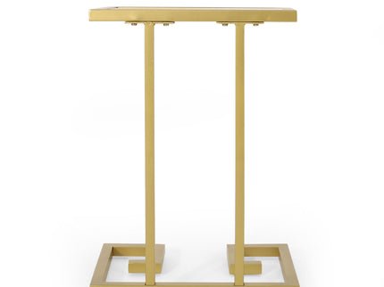 Modern Glam C Shaped End Table With Tempered Glass Top - Gold