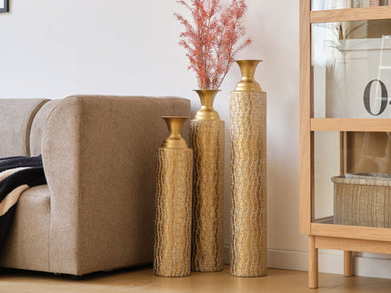 Metal Decorative Vases High Distress Metal Center Vases With Growing Vine Patterns, (Set of 3) Vases For Home Decoration - Gold