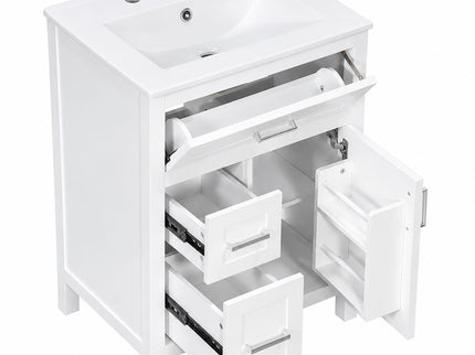Modern Bathroom Vanity With Sink, Flip Drawer & 2 Drawers, Soft Close Hinges, Adjustable Shelf