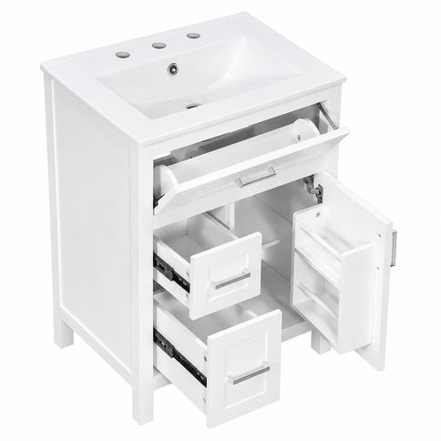 Modern Bathroom Vanity With Sink, Flip Drawer & 2 Drawers, Soft Close Hinges, Adjustable Shelf