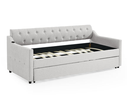 Size Upholstered Daybed With Trundle And USB Charging Armrest