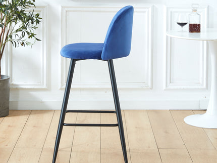 Bar Stool (Set of 2) Modern Counter Bar Height Chair With Back, Sturdy Metal Legs & Footrests, Island Stool For Kitchen Bar - Blue