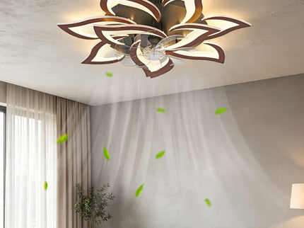 32" Flower Ceiling Fan With LED Dimmable Light, Low Profile Flush Mount Fan With Remote Control, 6 Speeds