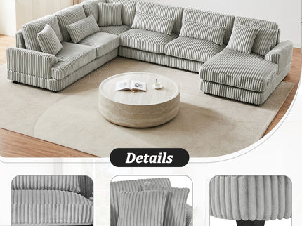 U - Shaped Sectional Sofa With Chaise Lounge, Oversized Living Room Sofa - Gray