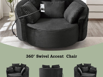 Swivel Accent Barrel Chair With Adjustable Phone Holder, 5 Pillows For Living Room