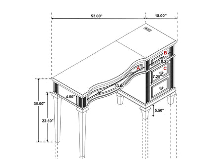 Colwood - 4 Drawer Vanity Desk With And Built In Charging - Silver Gray