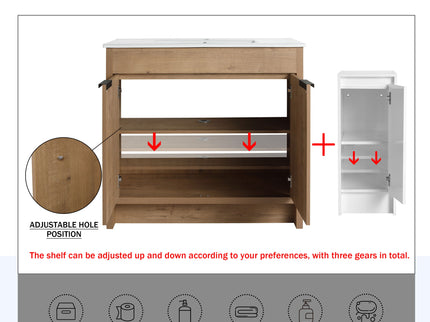 Freestanding Bathroom Vanity & Sink, Storage Cabinets, Soft Closing Doors