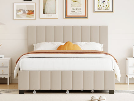 Platform UpholsteredBed With 2 Drawers And Twin Long Trundle