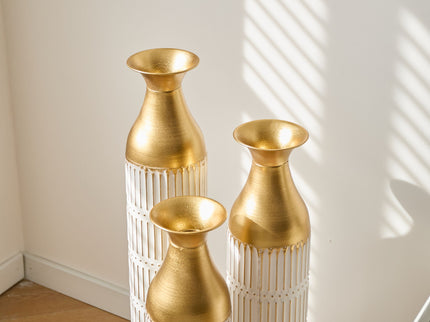 Floor Metal Vases Decorated White Metal Vases (Set of 3) Gorgeous Home Decoration Large Glazed Metal Vases - White