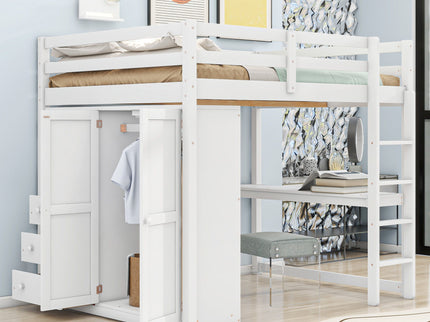 Loft Bed With Built In Wardrobe, Shelves And Drawers