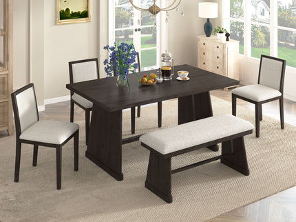 Dining Set With Rectangular Table, 4 Upholstered Chairs & 1 Padded Bench