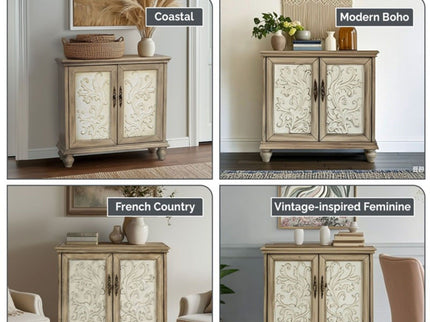 Driscoll - 2 Door Cabinet With Floral Design - Reclaimed Natural