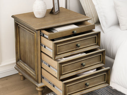 Nightstand With 4 Drawers With Hidden Pull Out Shelf - Light Brown