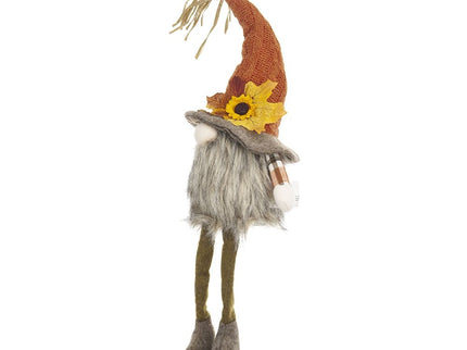 Sitting Gnome With Maple Leaf On Hat, For Holiday Harvest Festival Fall Festival & Thanksgiving Table Decorations (Set of 2) - Orange Multi