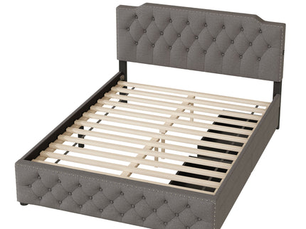 Upholstered Platform Bed With 2 Drawers And 2 Sets Of USB Ports On Each Side, Fabric