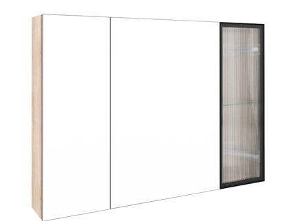 Wall Mounted Bathroom Mirror Cabinet With Soft Close Door, Adjustable Shelves - Imitative Oak