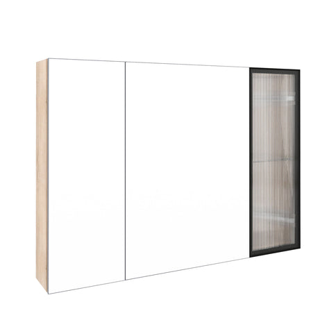 Wall Mounted Bathroom Mirror Cabinet With Soft Close Door, Adjustable Shelves - Imitative Oak