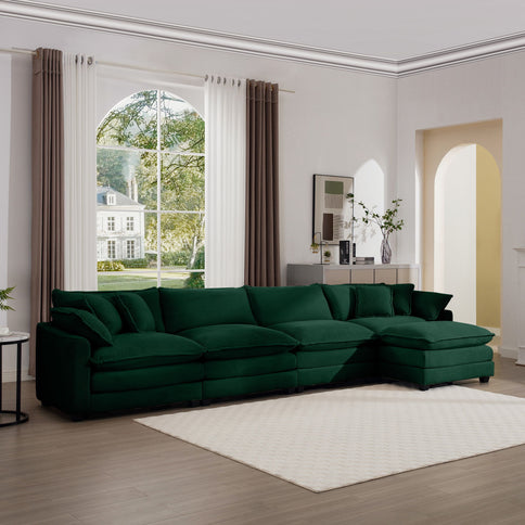 Modern Modular Cushion Sofa With Ottoman, Low Back, Deep Seating Sofa Set