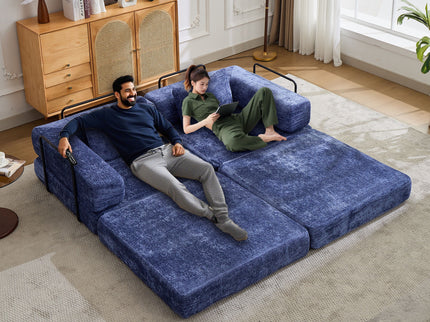Convertible Floor Sofa Bed With Pillow Back Support Armrest