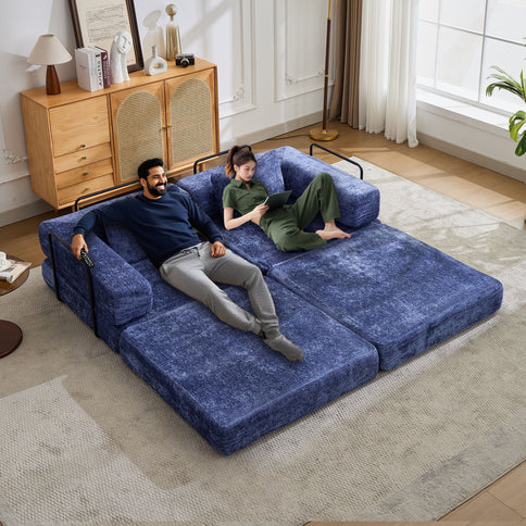 Convertible Floor Sofa Bed With Pillow Back Support Armrest