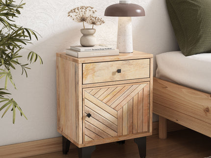 Solid Wood Vintage Nightstand With Handcrafted Detailing - Natural