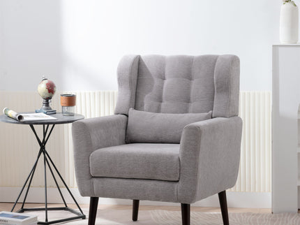 Modern Accent Chair, Arm Chairs For Living Room, Upholstered Mordern Armchair, Comfy Soft Padded Lounge Chair In Small Space, Bedroom, With Pillow, Solid Wood Leg