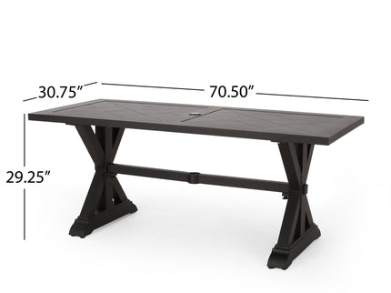 Modern Outdoor Dining Table With X Shaped Legs, Umbrella Hole