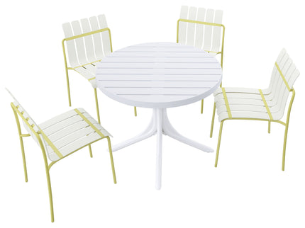 4 Piece Set Of Modern Color Block Designed Single Chairs With Round Table