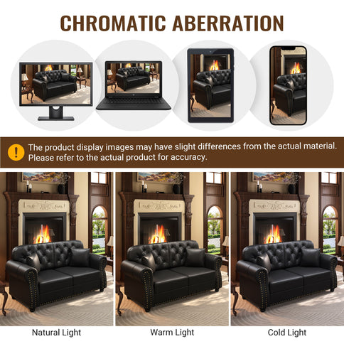 Sofa With Nailhead Trim And Rolled Armrests, Includes 1 Pillow - Black