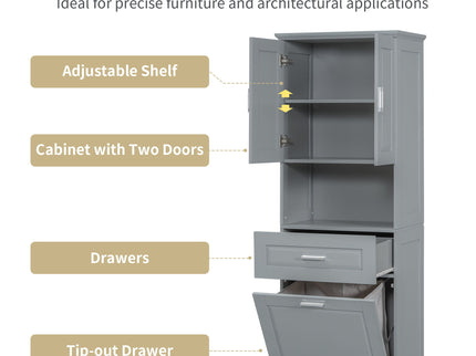 Tall Bathroom Cabinet With Tilt-Out Laundry Basket And Upper Storage