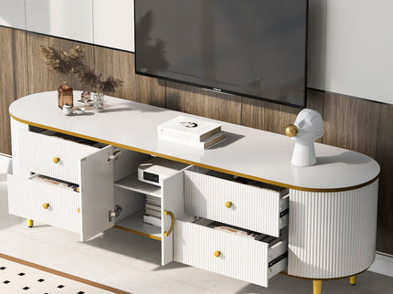Modern TV Stand For TVs Up To 80", Entertainment Center With 4 Drawers And 1 Cabinet, Wood TV Console Table With And Handles For Living Room - White