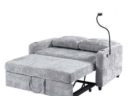 Modern Loveseat Pull Out Sofa Bed With Adjustable Backrest, Two Cup Holders, A Phone Holder, Three Charging Ports And Side Storage Pockets For Living Room