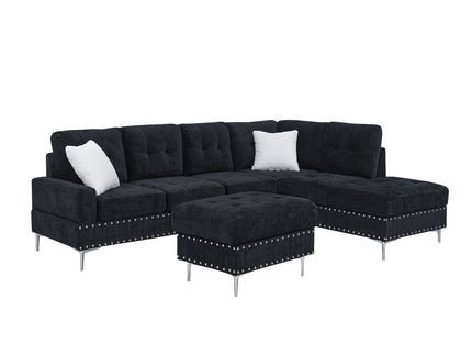 L-Shaped Sectional Sofa With Chaise And Storage Ottoman, Includes 2 Pillows