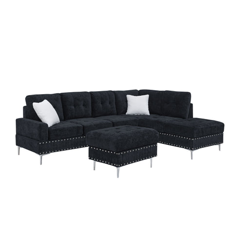 L-Shaped Sectional Sofa With Chaise And Storage Ottoman, Includes 2 Pillows