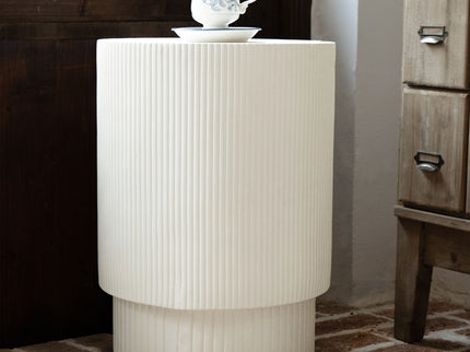 Handmade Side Table With Ribbed Design For Indoor And Outdoor Use - White