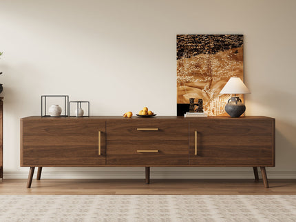 70" TV Stand With Storage Drawers And Cabinets For TVs Up To 80" - Walnut