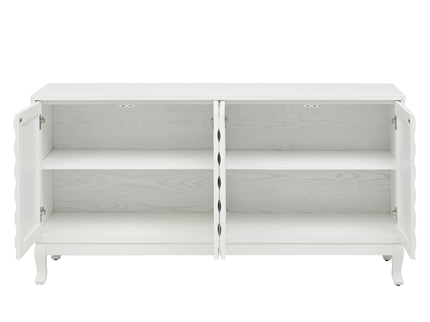 Elegant Sideboard With Sophisticated Wavy Pattern Doors And Arched Groove Design, Adjustable 4 Door Layout