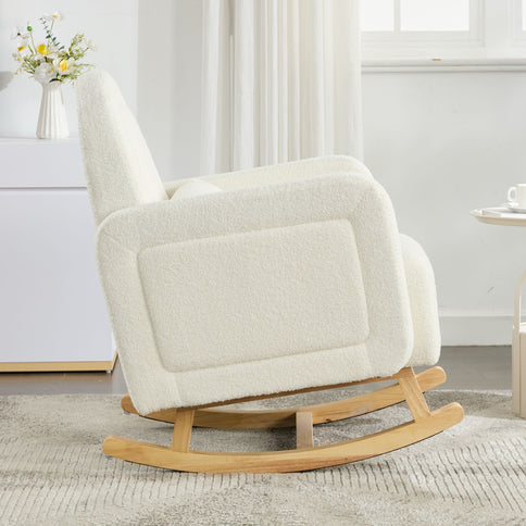 Accent Rocking Chair With Curved Back & Pillow, Base, Ultimate Comfort For Living Room Or Nursery - Cream White
